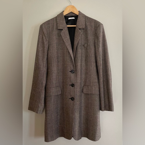 CO Belted Glen Plaid Longline Blazer Coat in Italian Wool - Size L - Picture 11 of 16